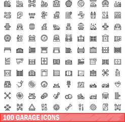 100 garage icons set. Outline illustration of 100 garage icons vector set isolated on white background