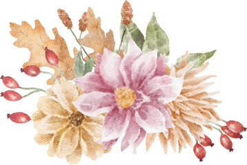 Fall flowers bouquet watercolour illustration