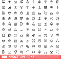 100 innovation icons set. Outline illustration of 100 innovation icons vector set isolated on white background