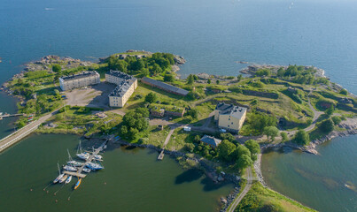 Suomenlinna Island in Helsinki, Finland. Drone Point of View