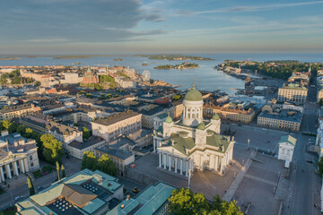 Helsinki Cathedral Square. One of the most famous Sightseeing Place in Helsinki. Drone Point of View. Finland.