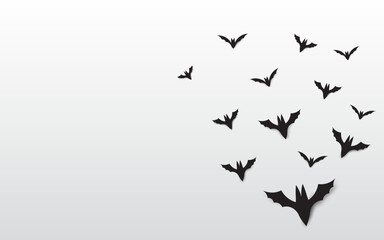 Halloween  concept black paper bats flying over white background vector illustration