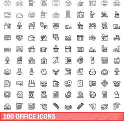 Obraz na płótnie Canvas 100 office icons set. Outline illustration of 100 office icons vector set isolated on white background