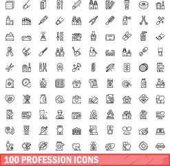 100 profession icons set. Outline illustration of 100 profession icons vector set isolated on white background