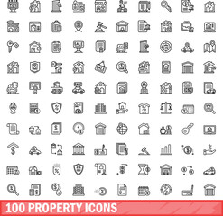 Fototapeta na wymiar 100 property icons set. Outline illustration of 100 property icons vector set isolated on white background