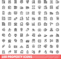 100 property icons set. Outline illustration of 100 property icons vector set isolated on white background