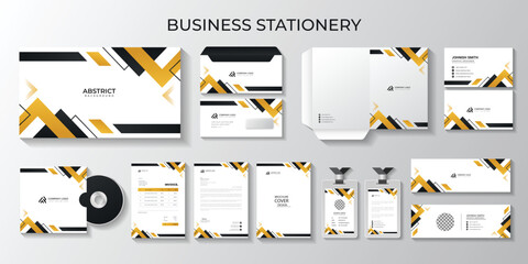 black and yellow professional business full stationery and letterhead, identity, branding, id card, envelopes Design