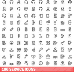 100 service icons set. Outline illustration of 100 service icons vector set isolated on white background