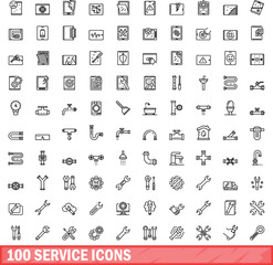 100 service icons set. Outline illustration of 100 service icons vector set isolated on white background