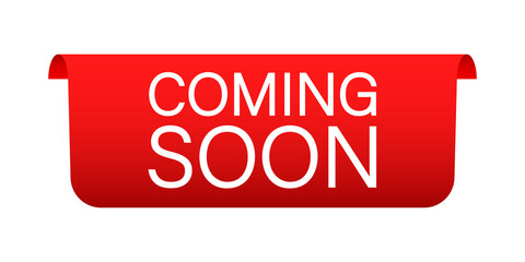 Red ribbon coming soon. Promotion banner coming soon.  stock illustration.