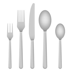 Knife and fork. Cutlery, dishes, coffee spoon, spoon.  stock illustration.