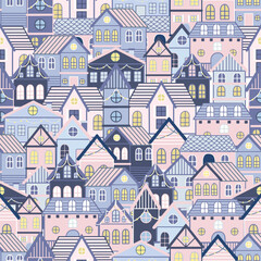 Fototapeta premium Seamless pattern of doodle houses. Great for fabric, textile vector illustration