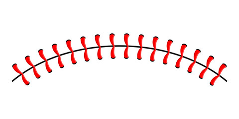 Baseball ball stitches, red lace seam isolated on background.