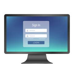 Login page on computer screen. Pc and online login form, sign in page. User profile, access to account concepts.  stock illustration..