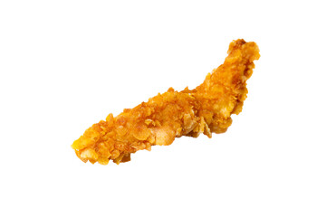 Stripe of yummy deep fried chicken tender, isolated on white, no shadow