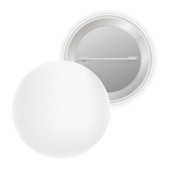 Pin badges. White round blank button. Souvenir magnet badging mockup.  stock illustration.