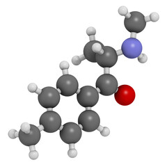 Mephedrone (4-MMC, 4-methylmethcathinone, 4-methylephedrone) stimulant drug molecule (designer drug)