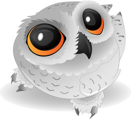 owl illustration, big eyes, gray owl