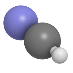 Hydrogen cyanide (HCN) poison molecule. Has typical almond-like odor