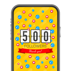 500 followers, Thank You, social sites post. Thank you followers congratulation card.  illustration