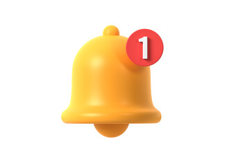 3d icon of a yellow bell and a red sign of a missed notification in a minimalistic cartoon style. illustration isolated on white background. 3d rendering