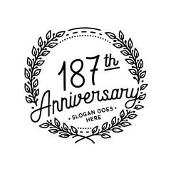 187 years anniversary celebrations design template. 187th logo. Vector and illustrations.
