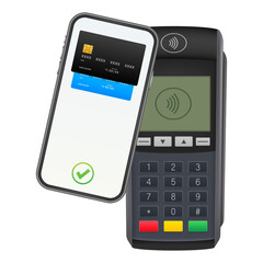 Contactless Payment Methods Mobile smart phone and wireless POS Terminal realistic style.  stock illustration