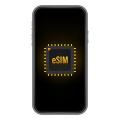 eSIM card chip sign. Embedded SIM concept. New mobile communication technology.  stock illustration