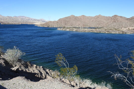The beautiful desert scenery of Lake Mohave, a reservoir located on the Colorado River, Mohave County, Arizona.