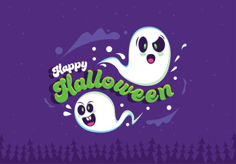 happy halloween lettering postcard