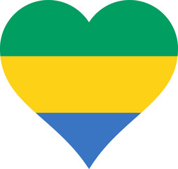 Gabon Heart Flag. Gabonaise Love Shape Country Nation National Flag. Gabonese Republic Banner Icon Sign Symbol. Transparent PNG Flattened JPEG JPG.