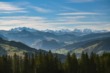Views on beautiful autumn nature in Swiss Alps