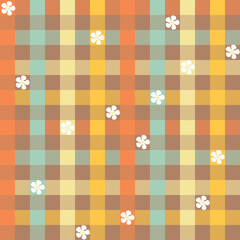 Floral Icon Gingham Seamless Vector Pattern