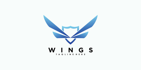 wings logo design with illustration premium vector