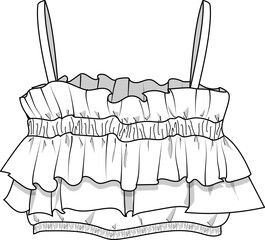 Ruffle Crop Tank Top Flat Sketch