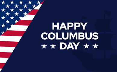 columbus day background with american flag and ship silhouette