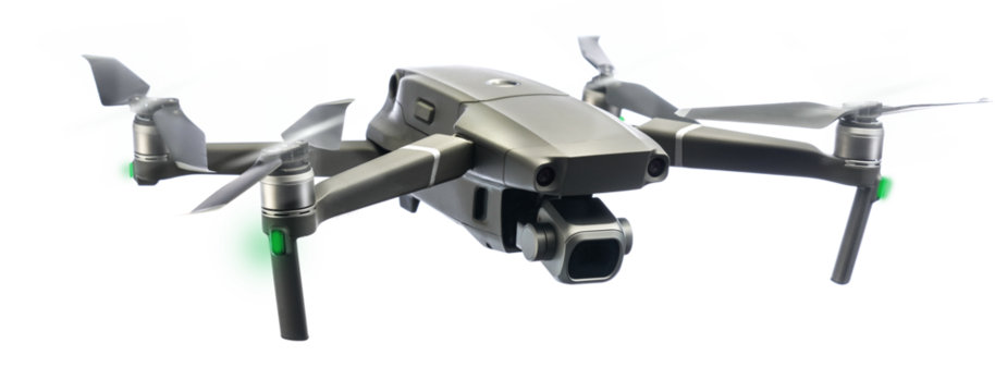 A flying drone isolated on transparency background