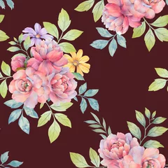 Zelfklevend Fotobehang Watercolor flowers, seamless pattern for design © Sergei