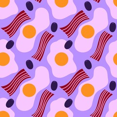 Breakfast cartoon doodle seamless scrambled eggs pattern for wrapping and kids clothes print and kitchen textiles