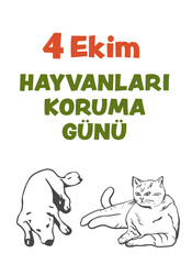 4 Ekim Hayvanları Koruma Günü Kutlu Olsun text. Translation: Happy 4 October World Animal Day. Vertical vector design can be used as social media post, website banner, poster, brochure, greeting card.