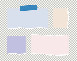 Torn, ripped pieces of paper are on gray squared background for text.