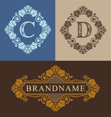 Monogram letters C and D and сalligraphic design Brandname luxury Vintage design elements, Decorations  elegant royal lines, Vector illustration
