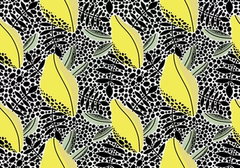 Fototapete Summer fruit seamless doodle polka dots lemon pattern for wrapping and clothes print and fabrics and kitchen © Tetiana
