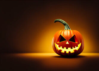 Minimalist Halloween pumpkin on orange background, design for poster, flyer or invitation for trendy and scary Halloween party, 3D rendering