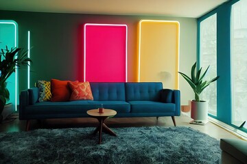 modern living room neon lighting