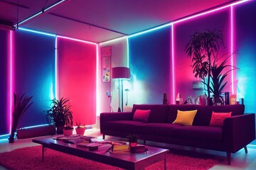 neon light in modern living room