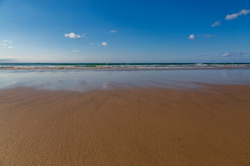 Perranporth beach in Cornwall on a sunny day