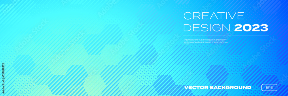 Leinwandbilder Color gradient background, geometric halftone pattern, vector abstract trendy graphic design. Honeycomb mosaic line pattern in blue and green halftone gradient background