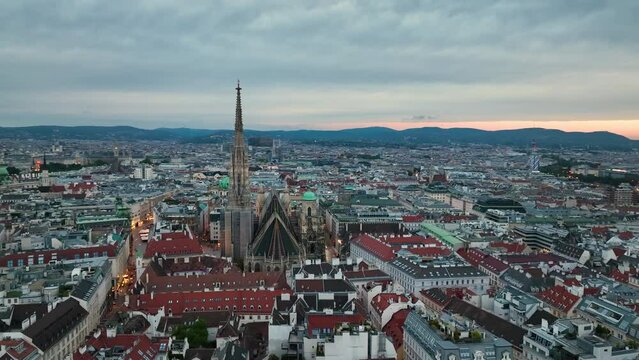 Aerial: Moving Toward and Over St. Stephen's Cathedral in Vienna, Austria