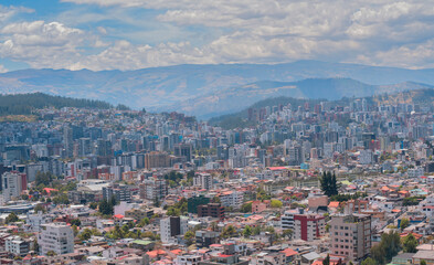 Fototapeta na wymiar Panoramic view of the north central part of the city of Quito full of modern buildings during a sunny morning